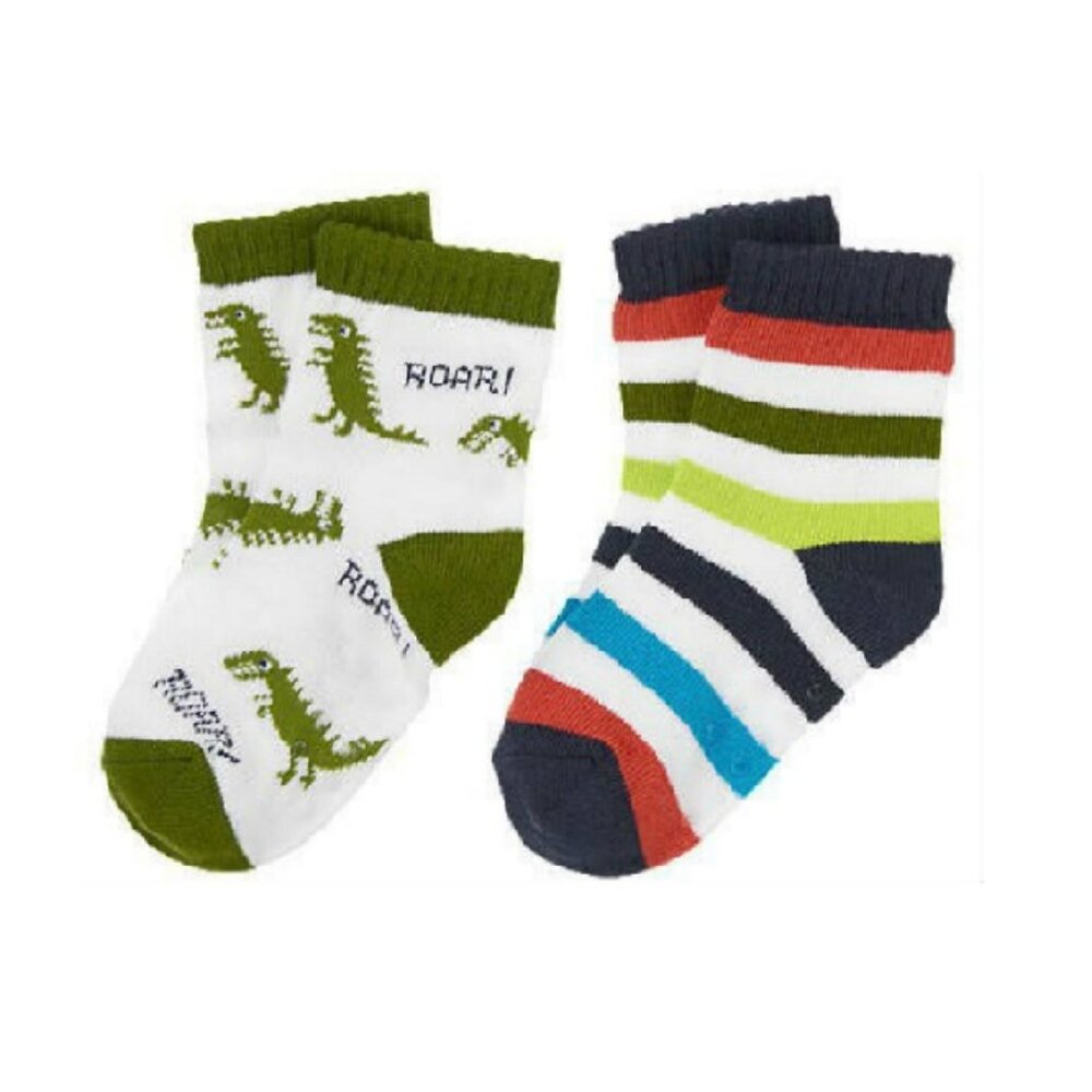 NWT Gymboree Dino Day Camp 2pk Stripe and Dino ROAR Socks 2T-3T